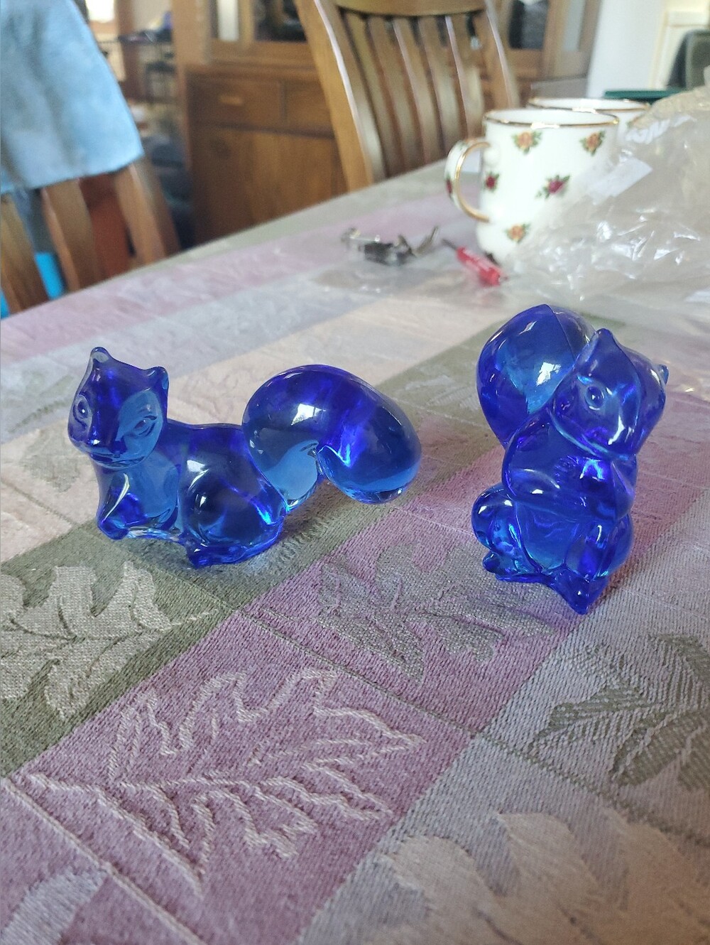 Vintage Fostoria Cobalt Blue Squirrel Figurines Lot Of 2